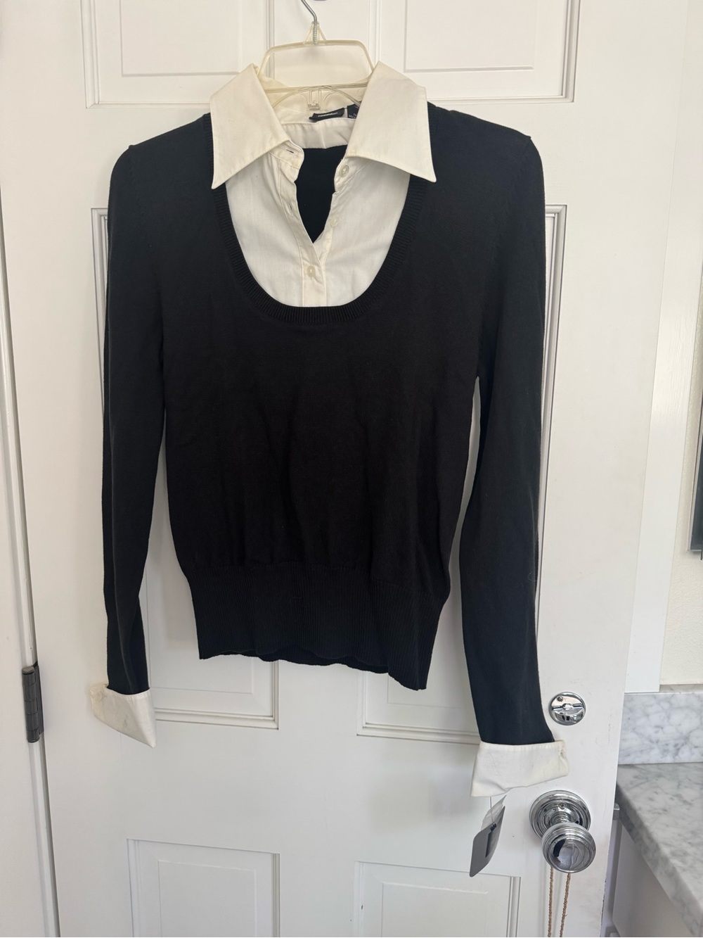 Mossimo Supply Co. Black Sweater with White Collar and Cuffs